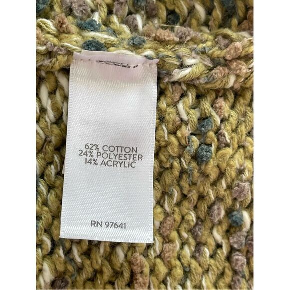 J.Jill Women's Open Front Chunky-Knit Cardigan Sweater Green Ochre Size L/P - Picture 4 of 5